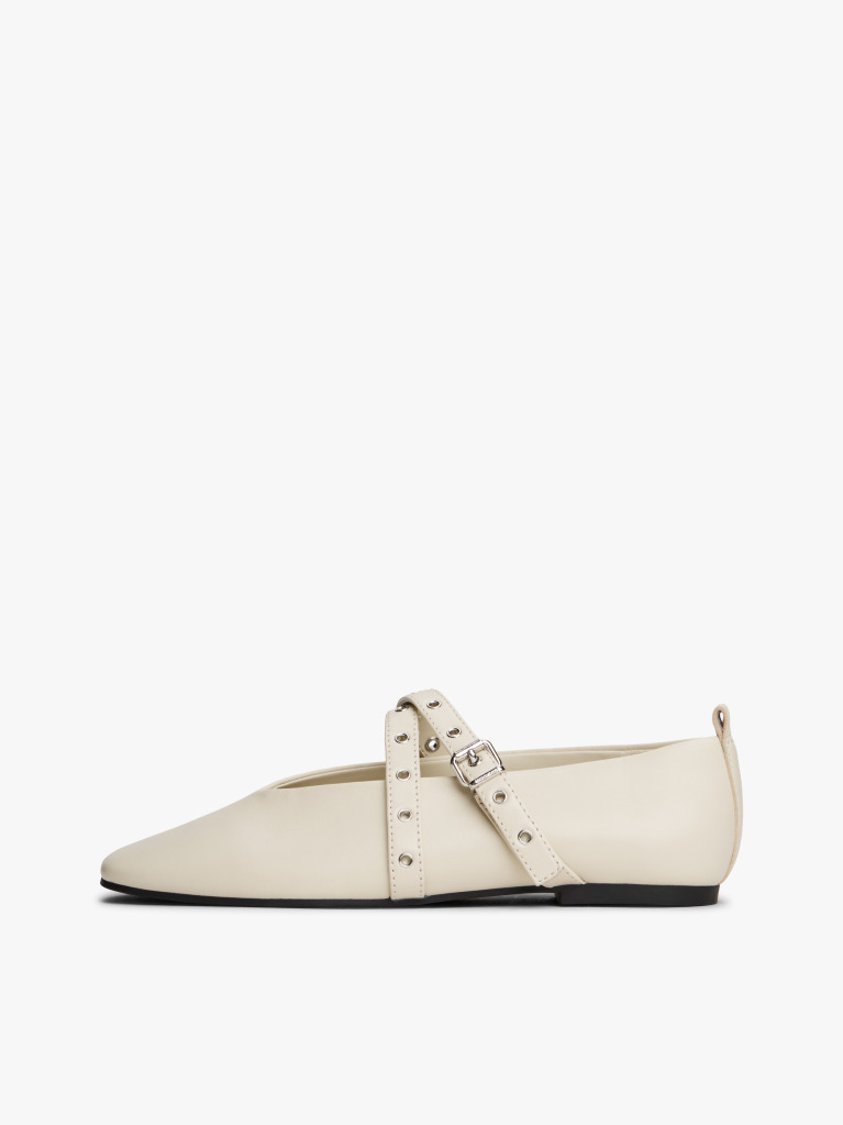 Μπεζ Δερμάτινες Μπαλαρίνες Mary Jane Λουρί Χιαστί  Γυναίκες
