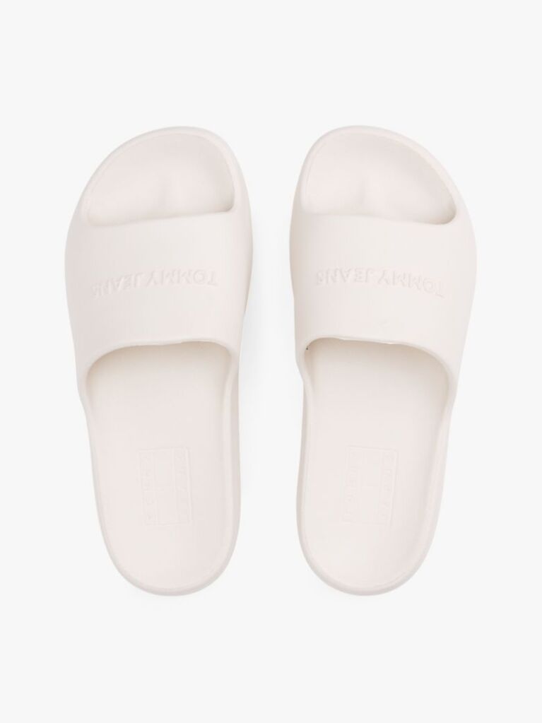 White Logo Platform Pool Slides  Women