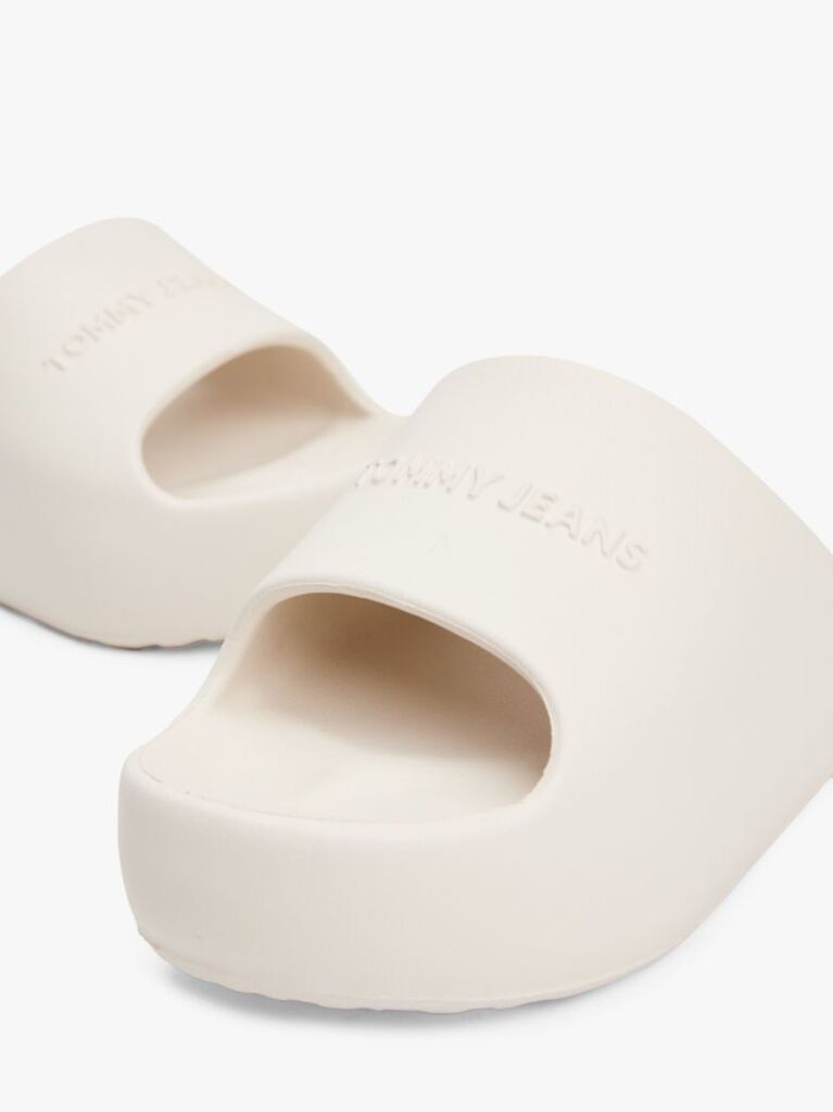 White Logo Platform Pool Slides  Women