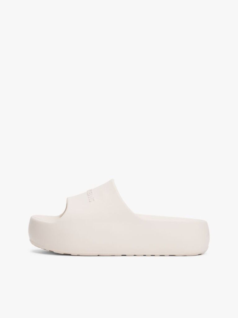 White Logo Platform Pool Slides  Women