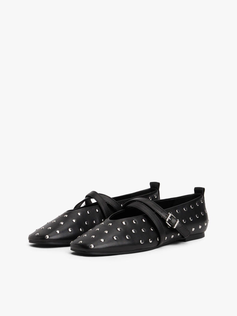Black Studded Mary Jane Ballerinas  Women