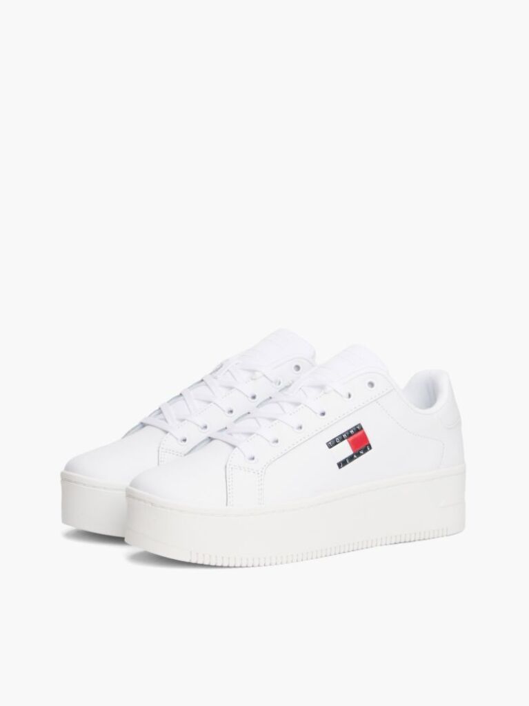 White Logo Platform Sneakers With Leather  Women