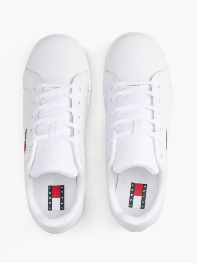 White Logo Platform Sneakers With Leather  Women