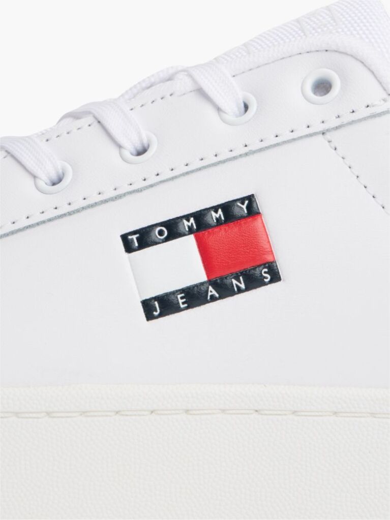 White Logo Platform Sneakers With Leather  Women