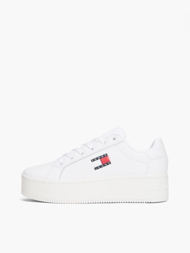 White Logo Platform Sneakers With Leather  Women
