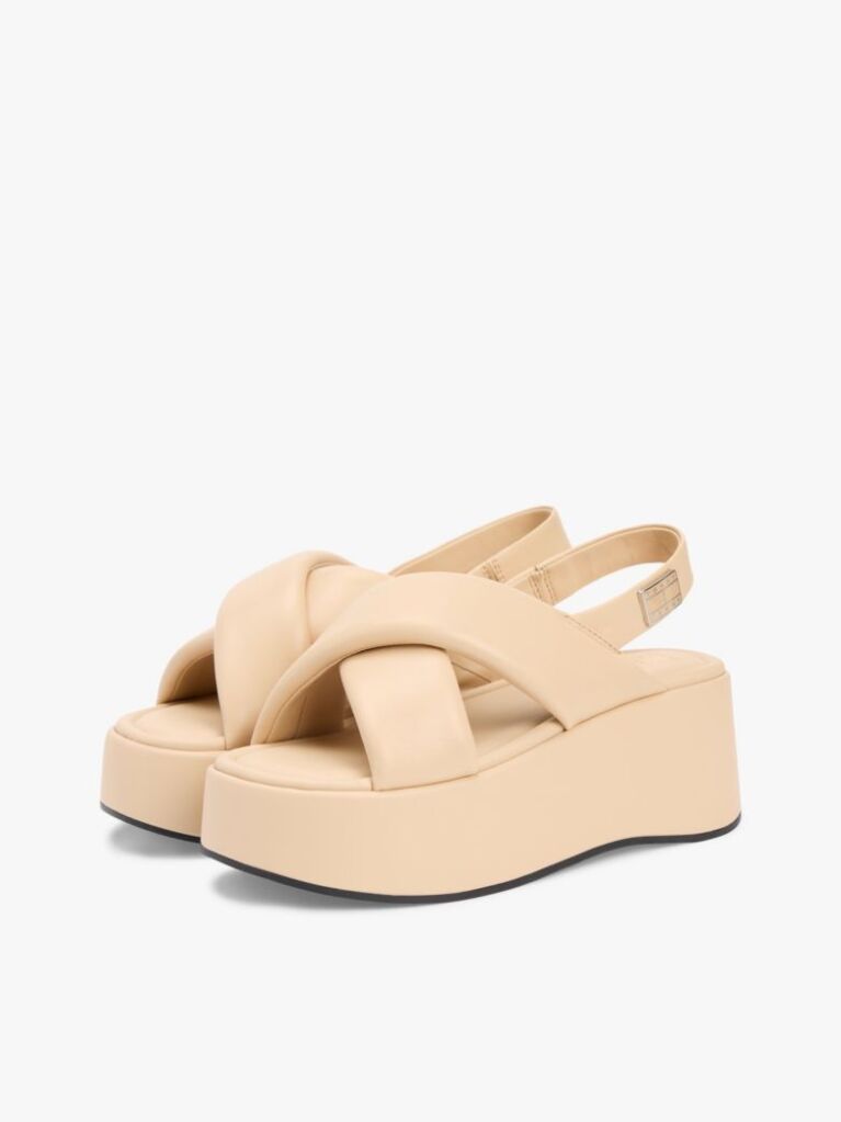 Beige Padded Strap Wedge Sandals  Women