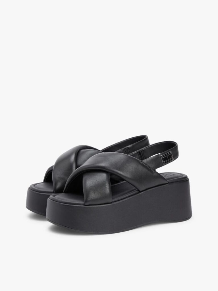 Black Padded Strap Wedge Sandals  Women