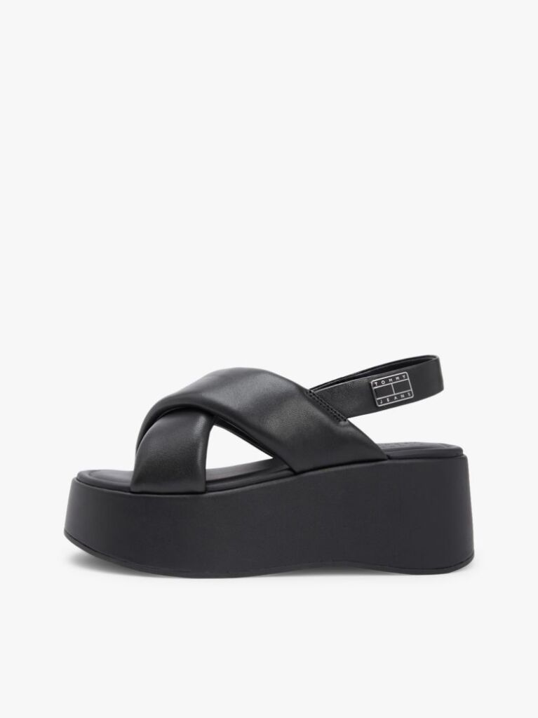 Black Padded Strap Wedge Sandals  Women