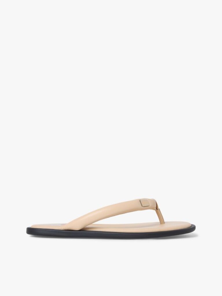 Beige Padded Leather Flip-Flops  Women
