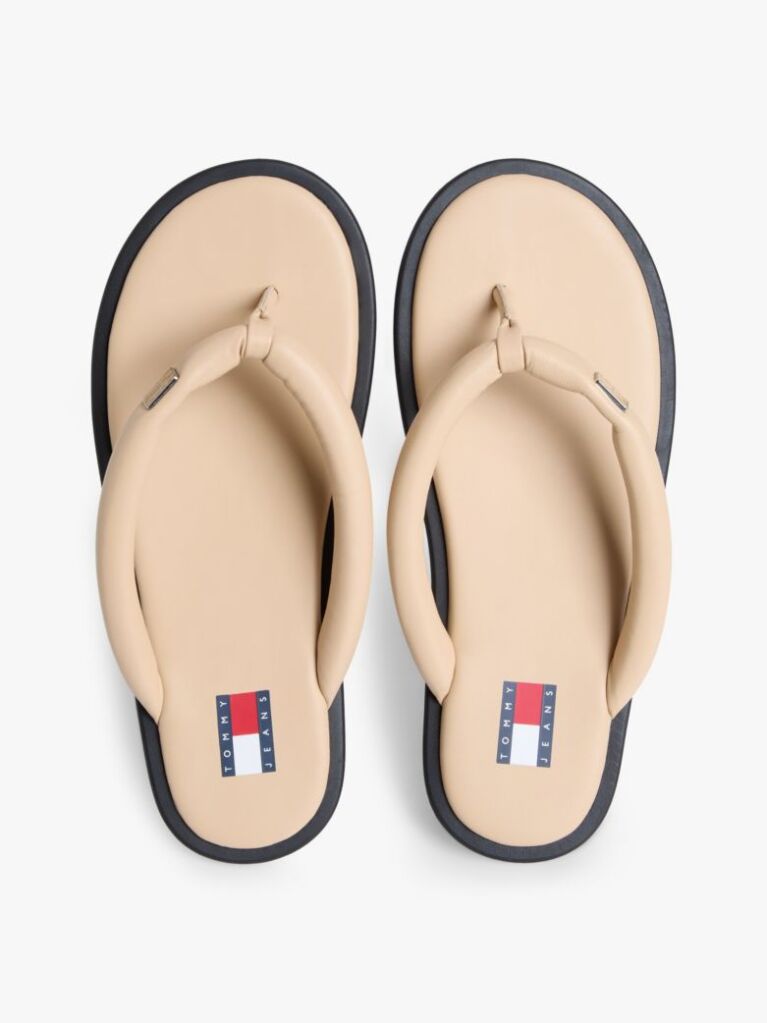 Beige Padded Leather Flip-Flops  Women