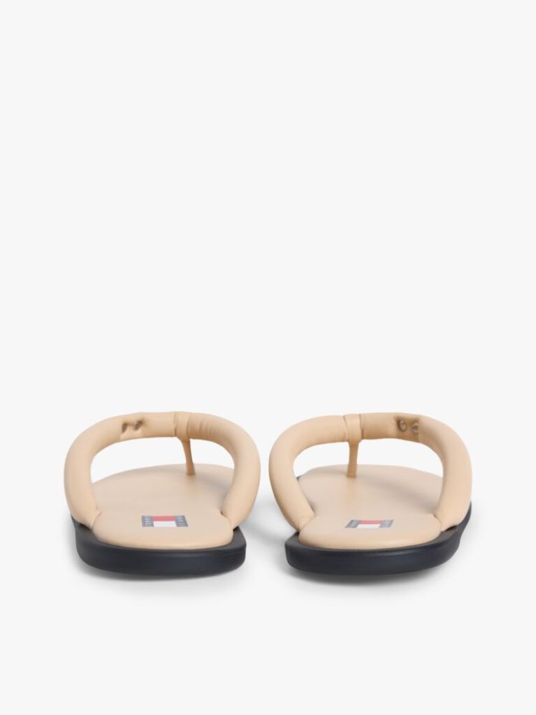 Beige Padded Leather Flip-Flops  Women