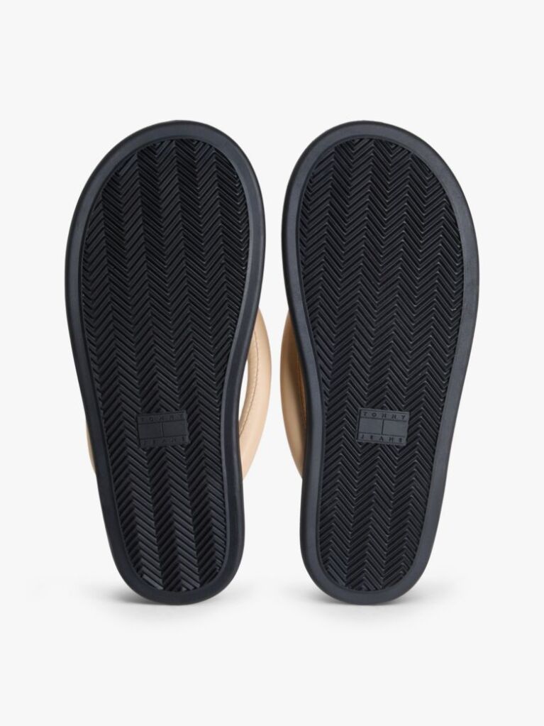 Beige Padded Leather Flip-Flops  Women
