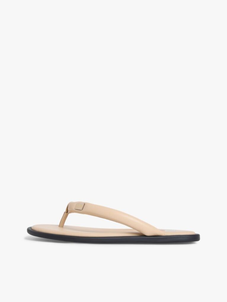 Beige Padded Leather Flip-Flops  Women