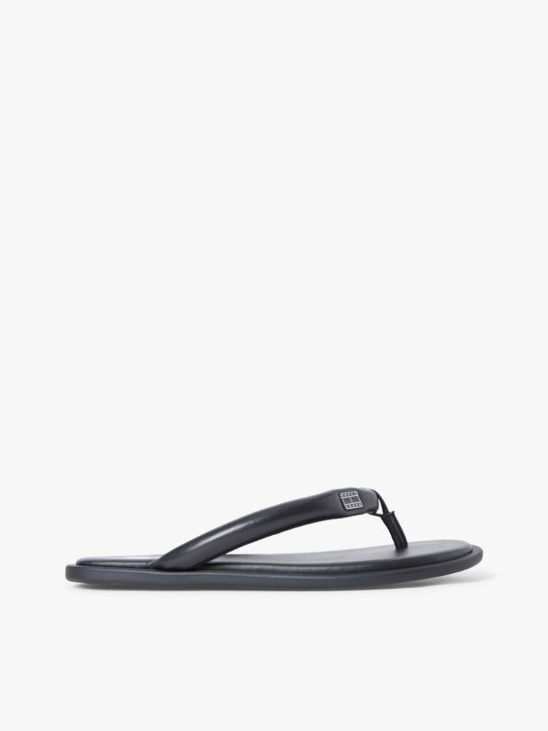 Black Padded Leather Flip-Flops  Women