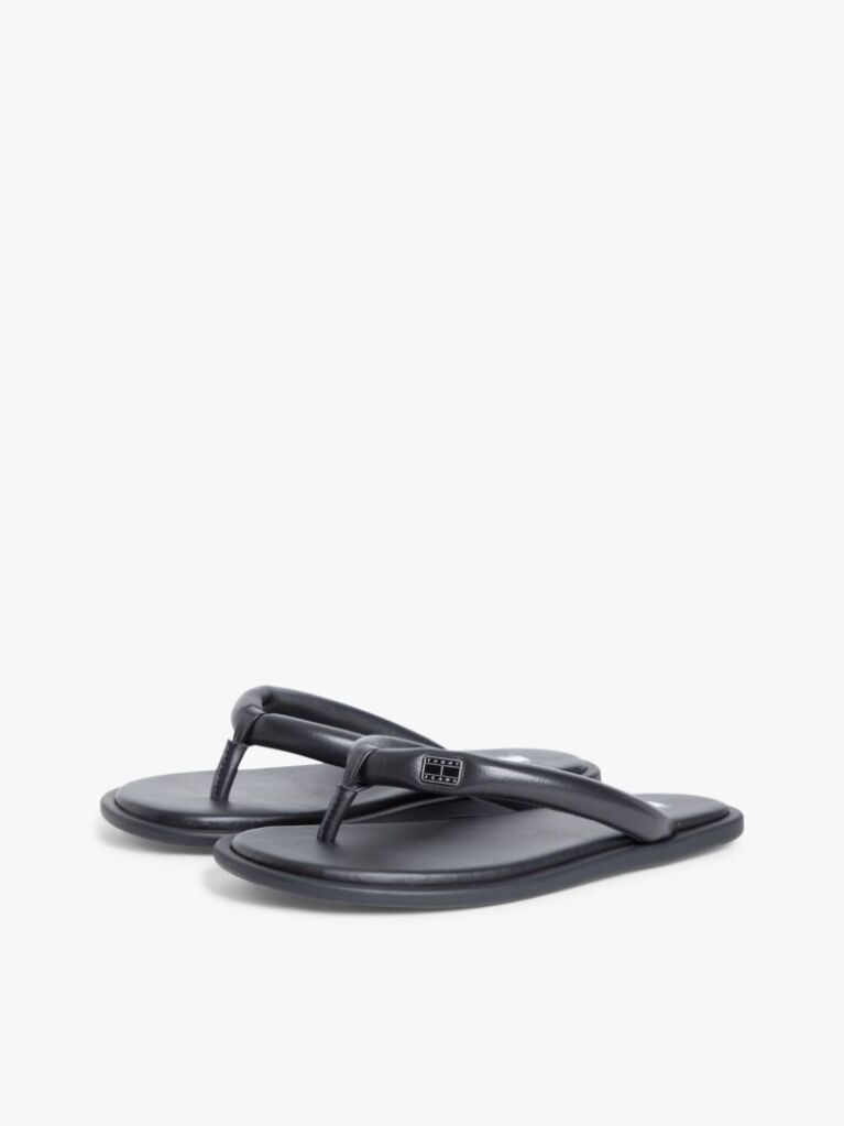 Black Padded Leather Flip-Flops  Women
