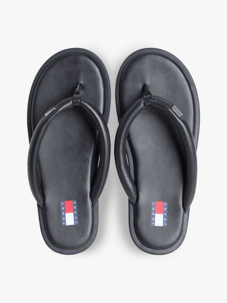 Black Padded Leather Flip-Flops  Women