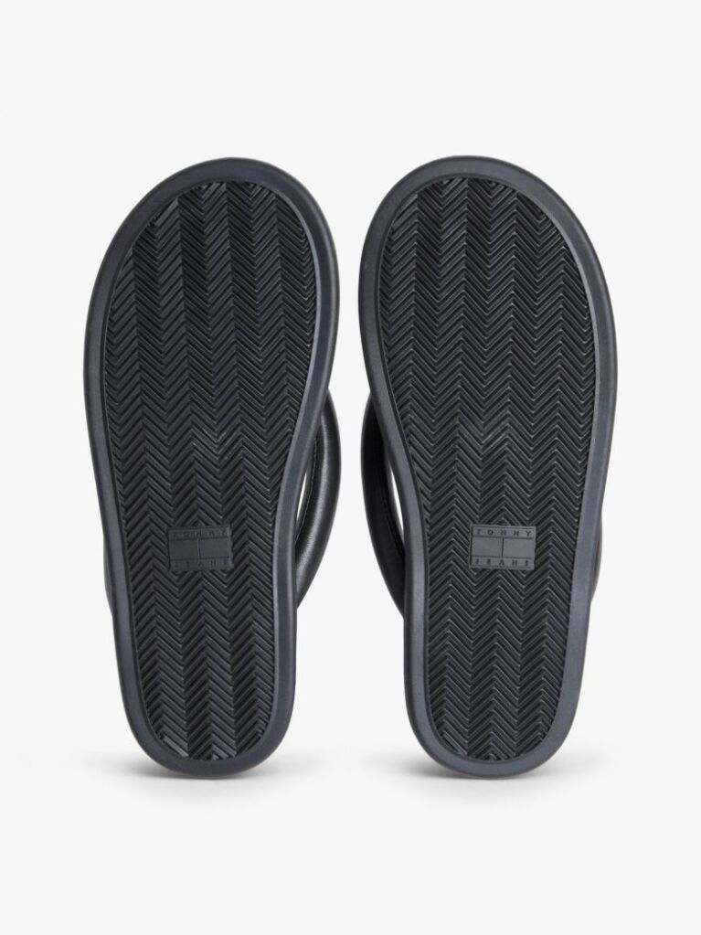 Black Padded Leather Flip-Flops  Women