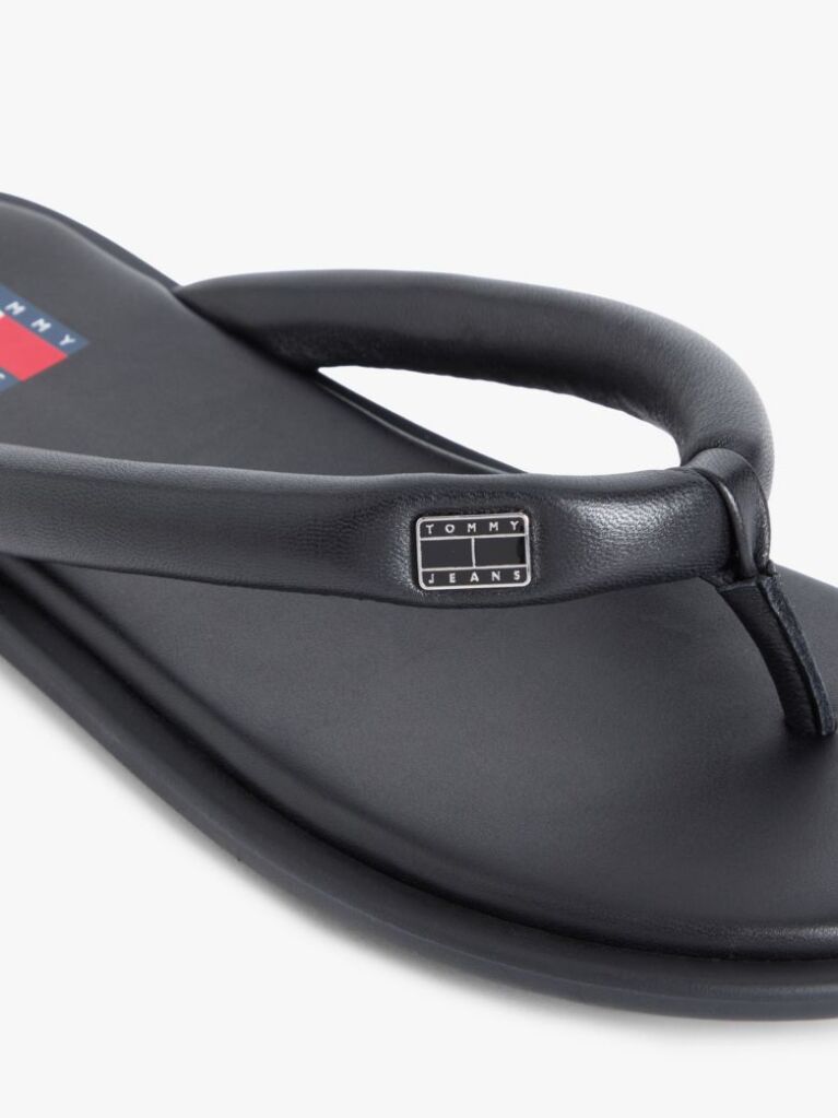 Black Padded Leather Flip-Flops  Women