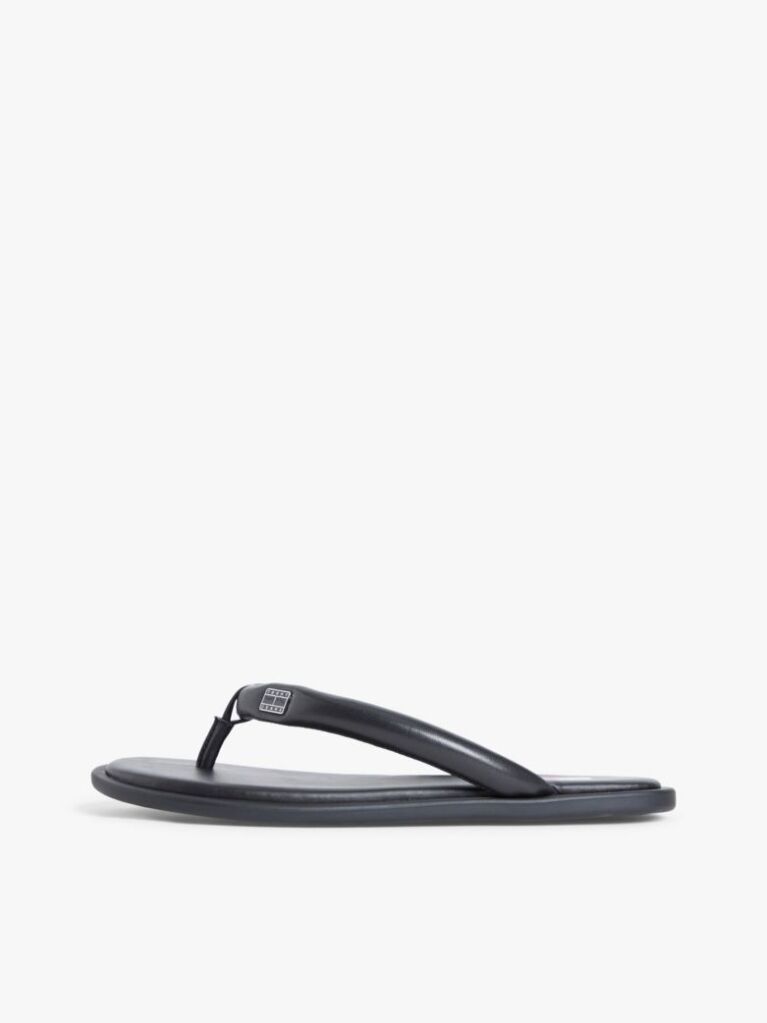 Black Padded Leather Flip-Flops  Women