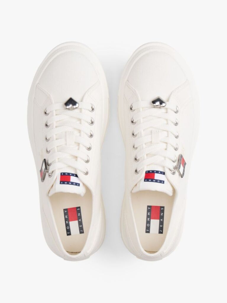 White Canvas Platform Trainers With Charms  Women