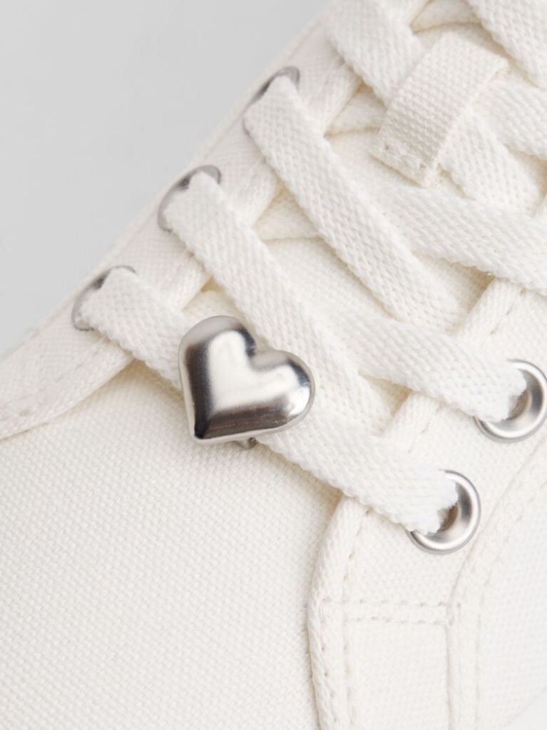 White Canvas Platform Trainers With Charms  Women