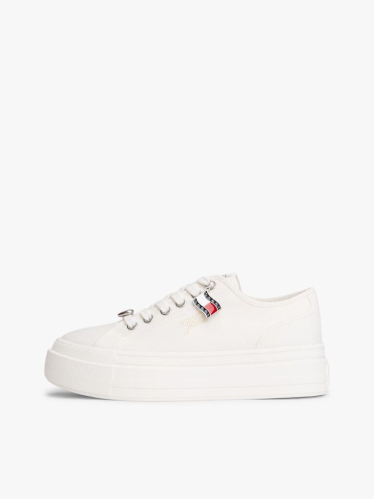 White Canvas Platform Trainers With Charms  Women