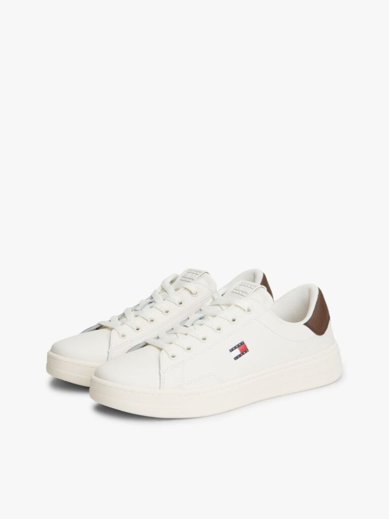 Beige Debossed Logo Cupsole Trainers With Leather  Women