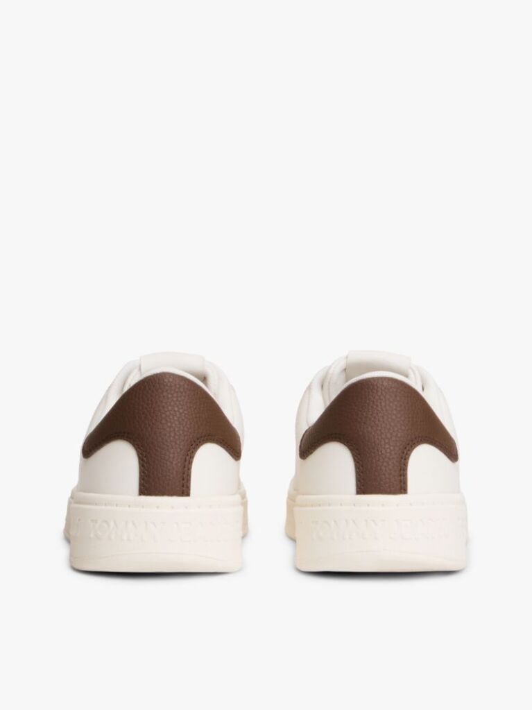 Beige Debossed Logo Cupsole Trainers With Leather  Women