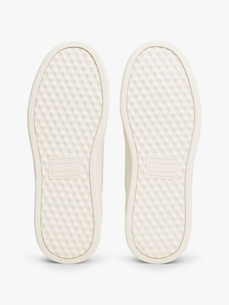 Beige Debossed Logo Cupsole Trainers With Leather  Women