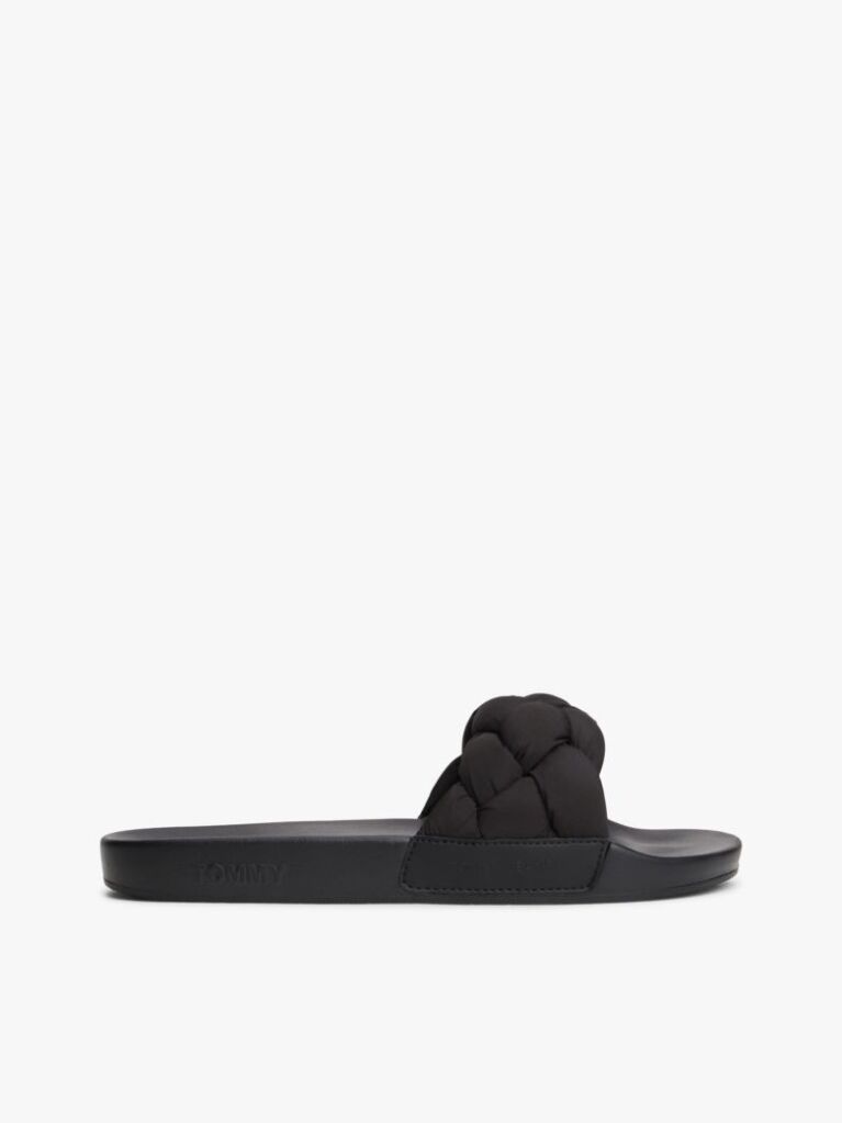 Black Braided Padded Strap Slides  Women