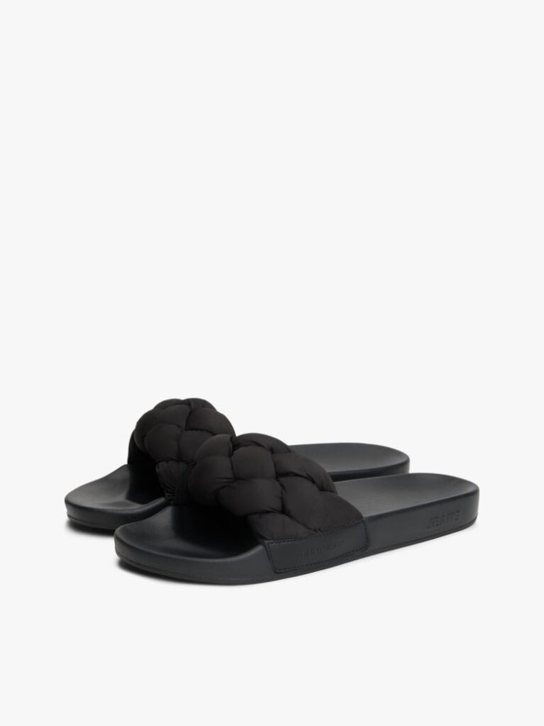 Black Braided Padded Strap Slides  Women