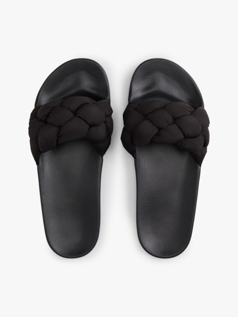 Black Braided Padded Strap Slides  Women
