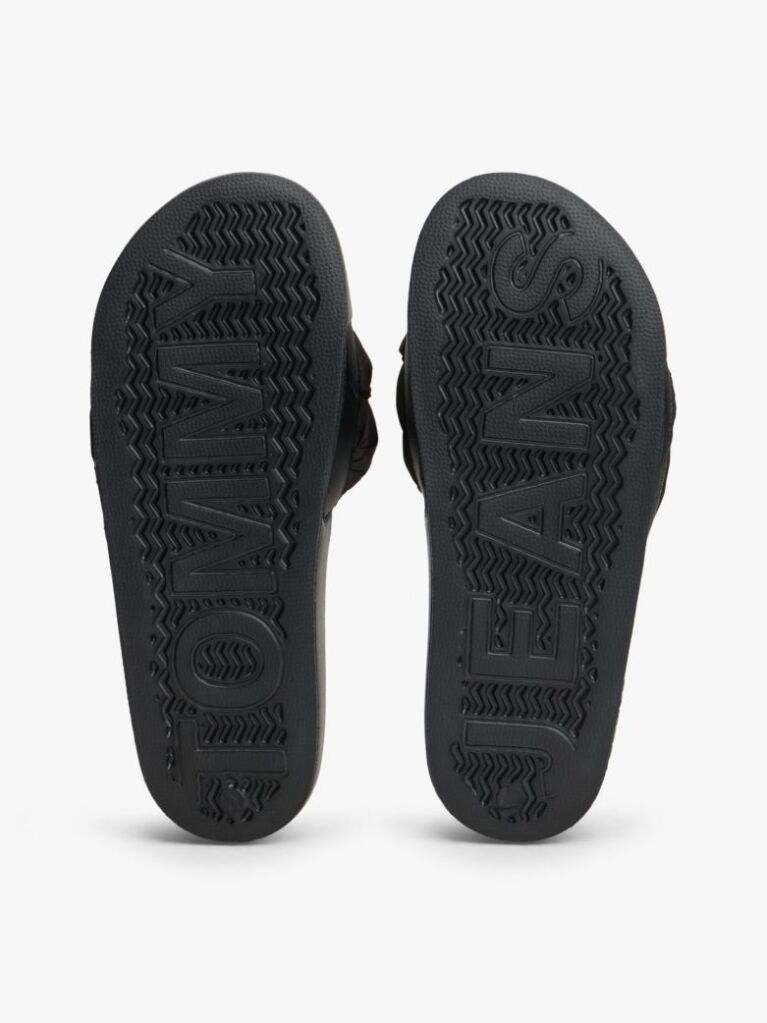 Black Braided Padded Strap Slides  Women