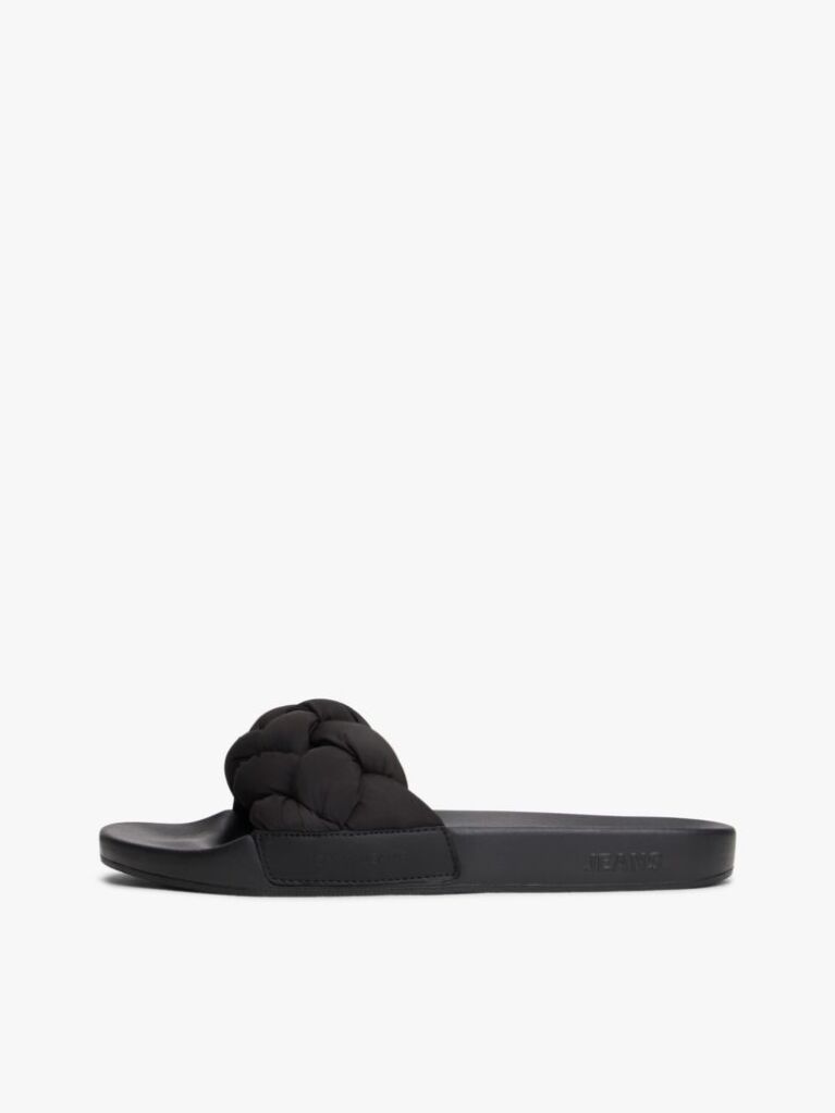 Black Braided Padded Strap Slides  Women