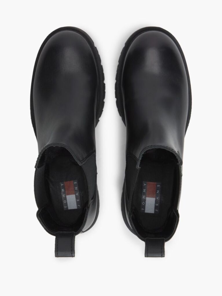 Black Leather Cleat Chelsea Boots  Women