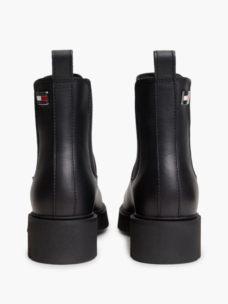 Black Leather Cleat Chelsea Boots  Women