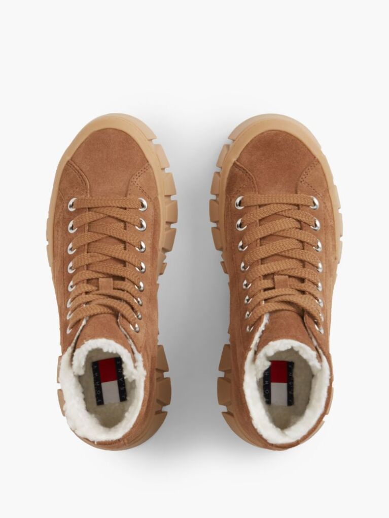 Khaki Suede Warm Lined Platform Sneakers  Women