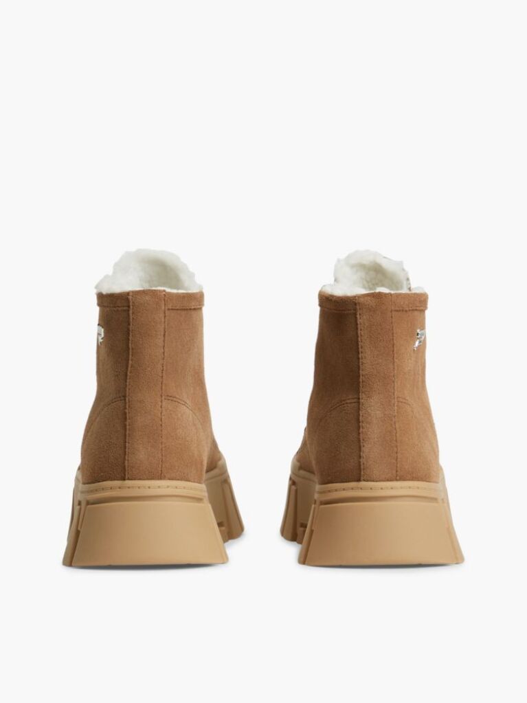 Khaki Suede Warm Lined Platform Sneakers  Women