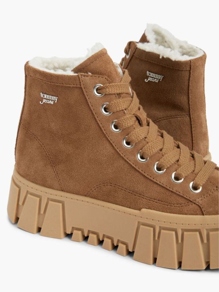 Khaki Suede Warm Lined Platform Sneakers  Women