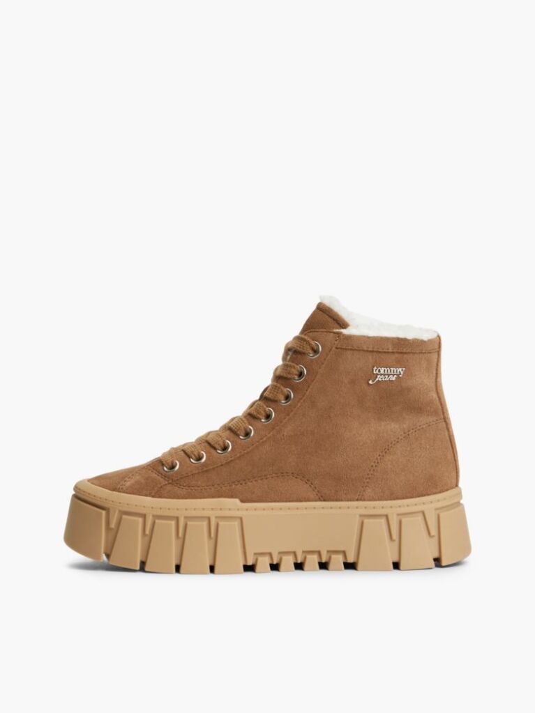 Khaki Suede Warm Lined Platform Sneakers  Women