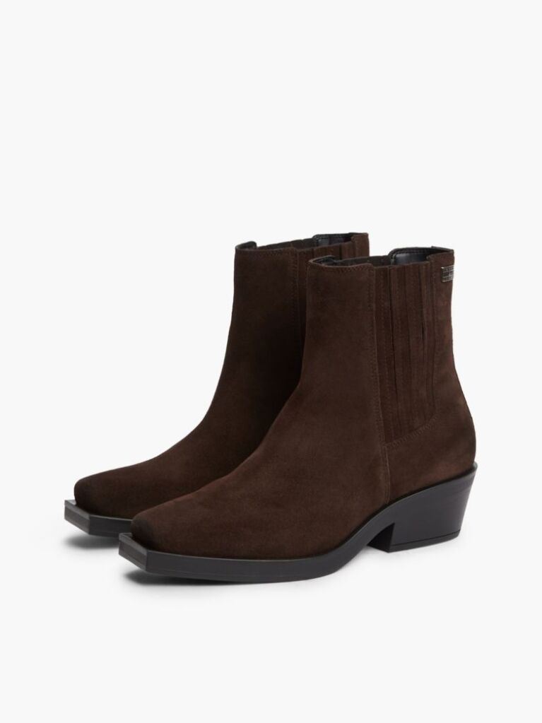 Brown Suede Tonal Plaque Western Boots  Women