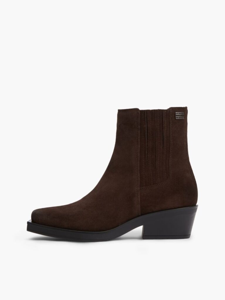 Brown Suede Tonal Plaque Western Boots  Women