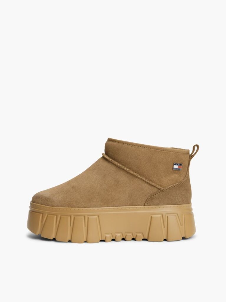 Khaki Suede Warm Lined Platform Ankle Boots  Women