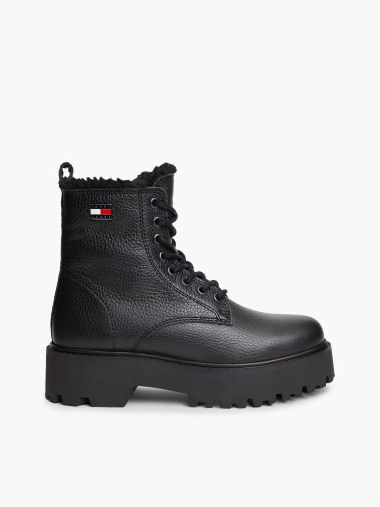 Black Archive Leather Warm Lined Platform Lace-Up Boots  Women