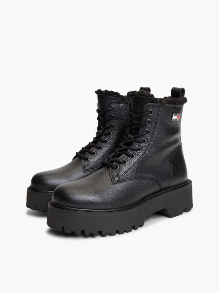 Black Archive Leather Warm Lined Platform Lace-Up Boots  Women