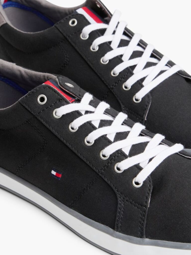 Black Canvas Lace Up Trainers  Men