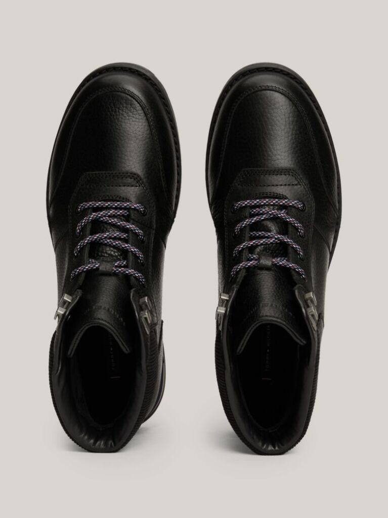 Black Warm Lined Leather Cleat Lace-Up Boots  Men