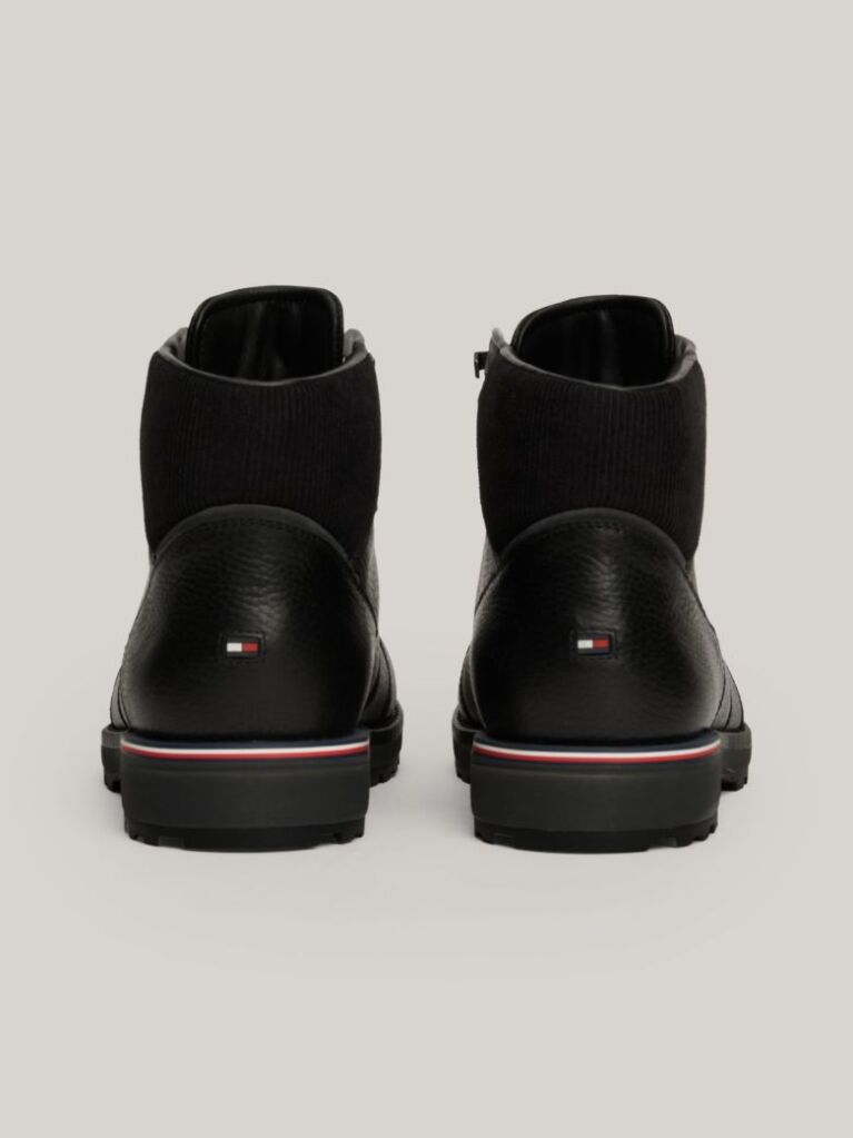 Black Warm Lined Leather Cleat Lace-Up Boots  Men