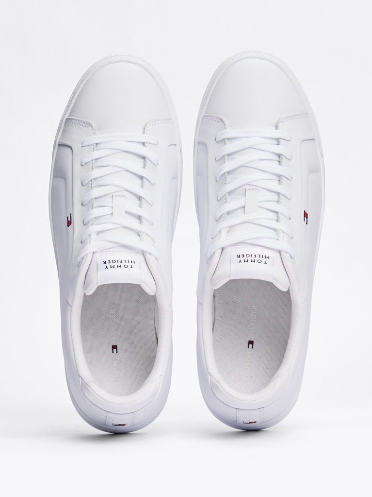 White Essential Leather Lace-Up Trainers  Men