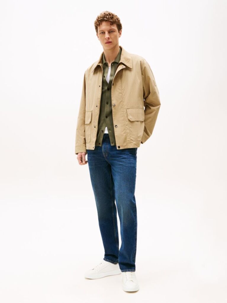 Beige Leather Textured Court Trainers  Men